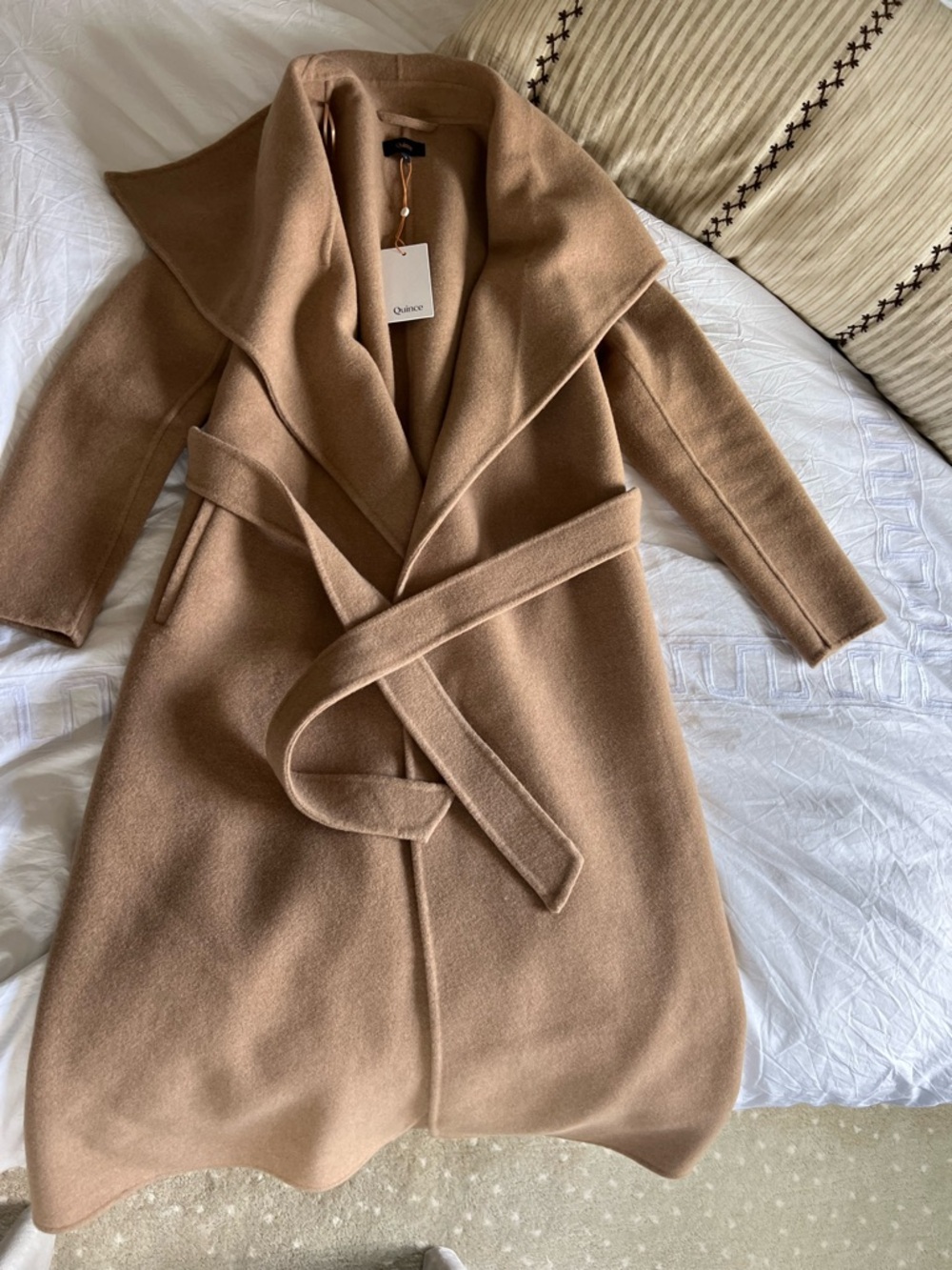 Quince Camel Wool Blend Wrap Coat